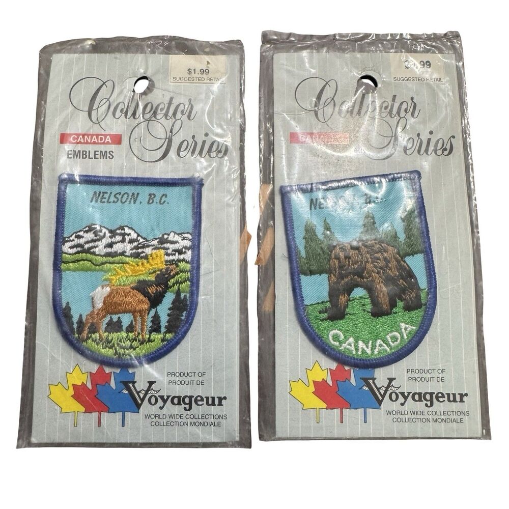 Vintage‎ Voyager Canada Travel Souvenir Patch Nelson BC Elk Bear- New Old Stock